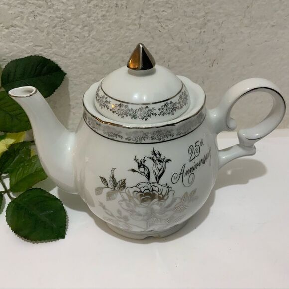 VTG Norcrest Fine 25th Anniversary Chatillon Fine Tea Pot China Silver Muscial - Picture 6 of 11